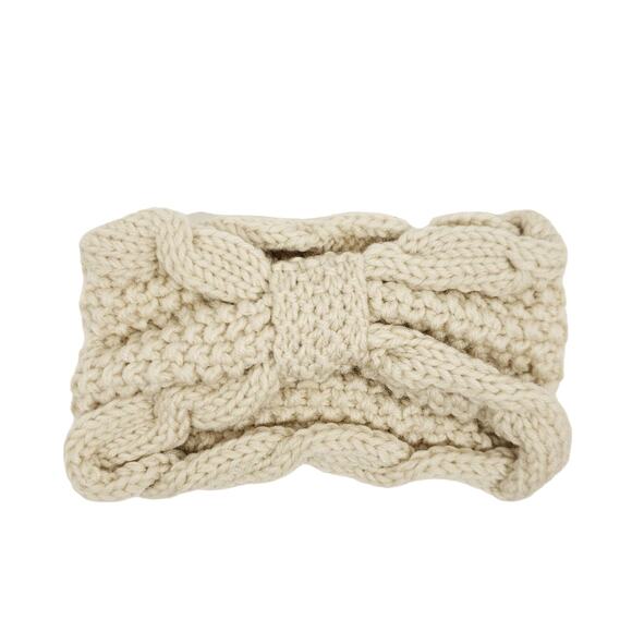 Knit Bow Headband Womens One Size Ivory Fall Winter Cute Stylish Cozy Ear Warmer - Picture 4 of 5